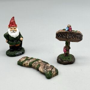 Fantasy Fairy Garden Set of 3 Figurines Walkway Welcome Sign Gnome Mystical